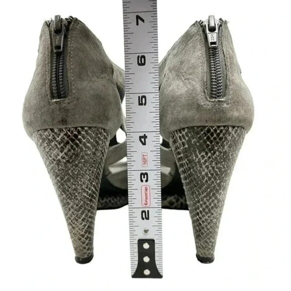 Attitude Strappy Chunky Platform Heels Caged Open Toe Shoe Y2K Faux Suede Grey 7 - Picture 9 of 15